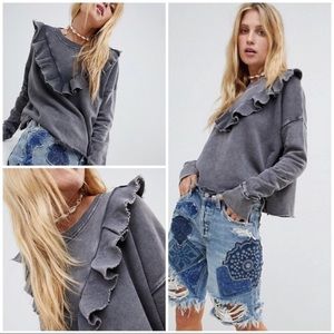 Free People Ooh La La Ruffle Sweatshirt Medium